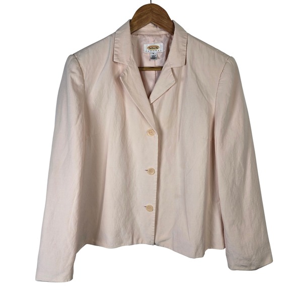 Talbots Petites Silk Linen Blend Blazer Pink Button Front Career Jacket Size 14 - Picture 1 of 6